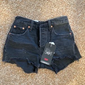 Levi’s high rise black denim shorts